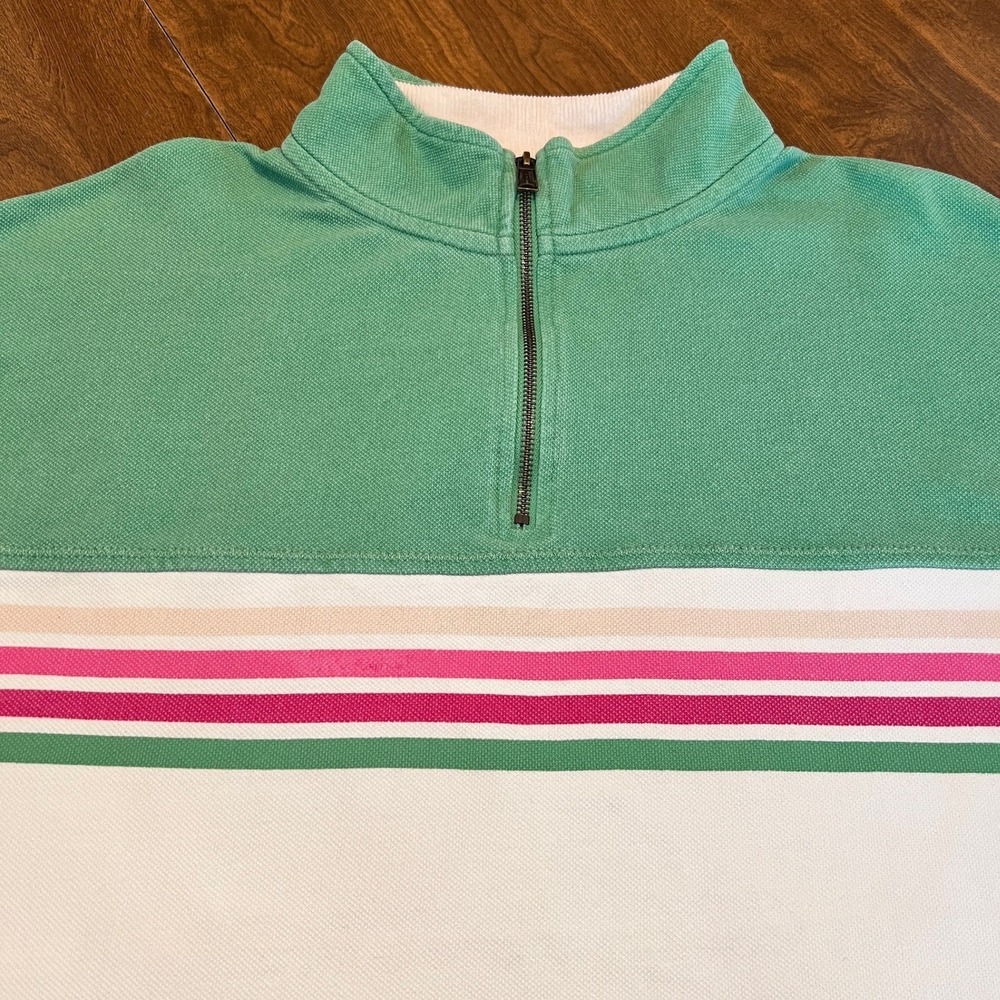 Fat Face The Airlie Quarter Zip Striped Sweatshirt Green White Pink Women's M